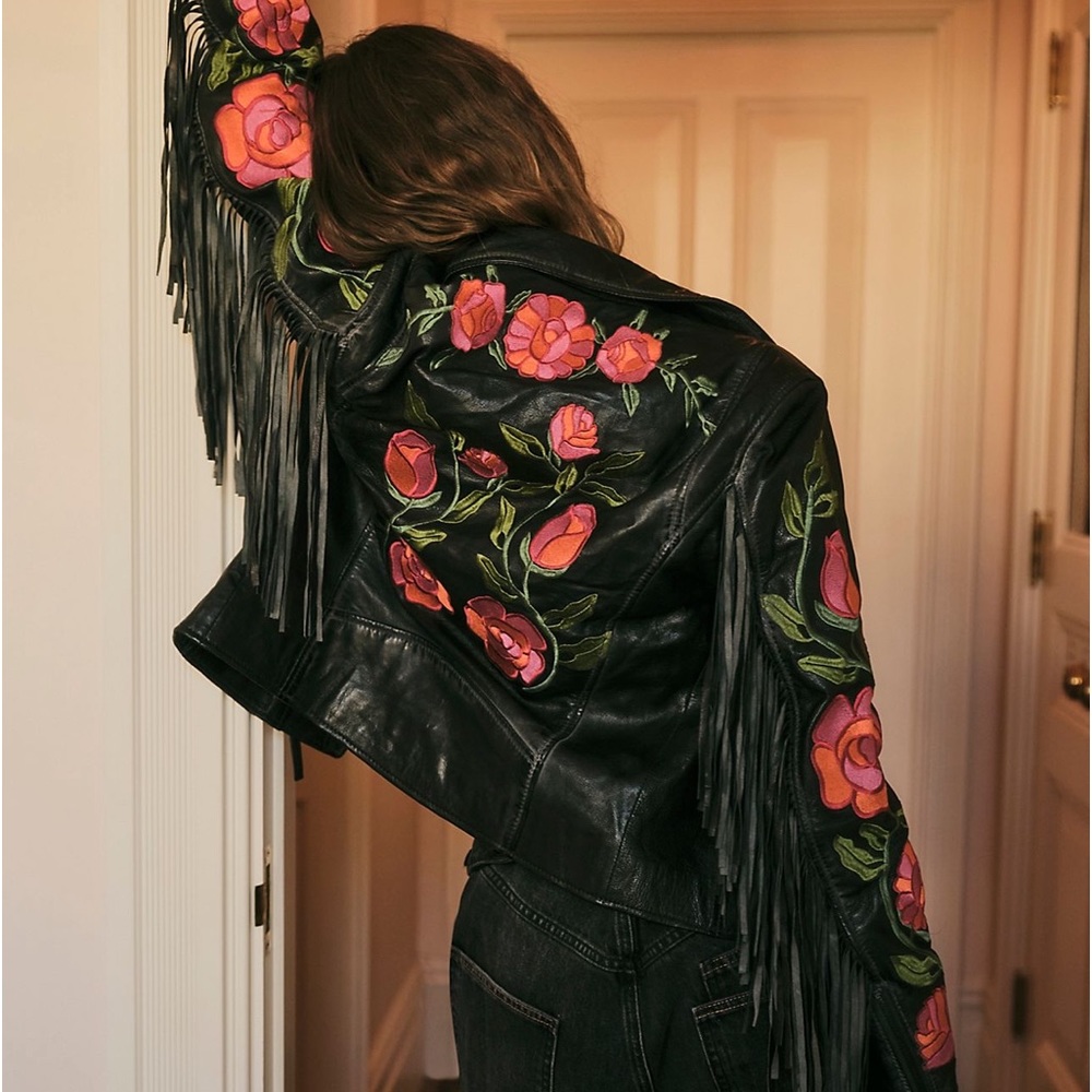 Free People Chrissy Floral Fringe Jacket New szMed